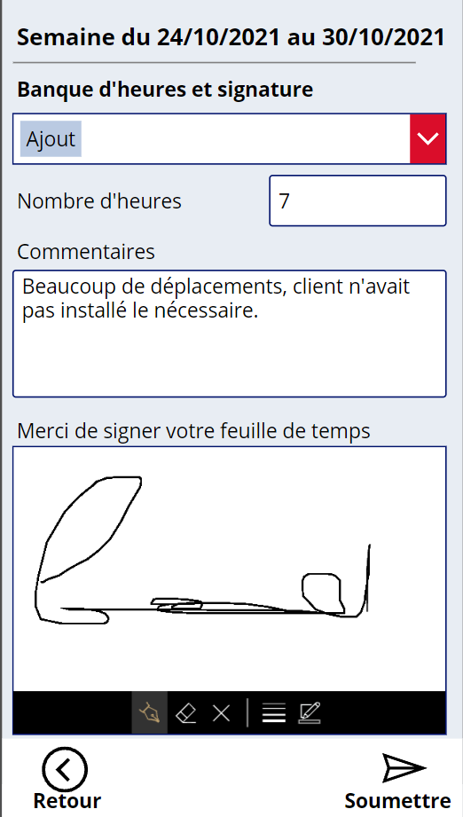 Capture d’écran de l’application — Feuille de temps chantier