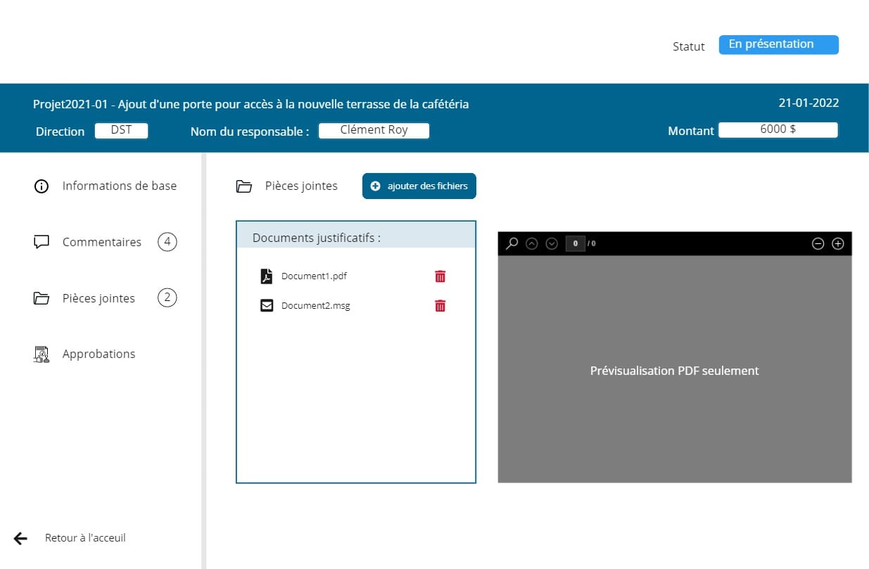 Capture d’écran de l’application — Automatisation du processus de gestion contractuelle