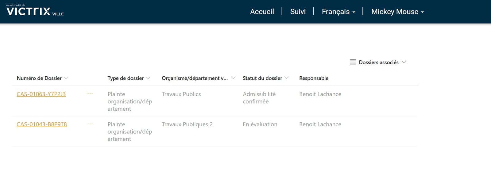 Capture d’écran de l’application — Portail de gestion des requêtes pour l’Ombudsman