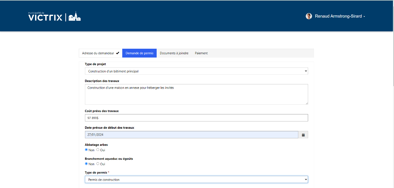Capture d’écran de l’application — Portail de gestion des subventions