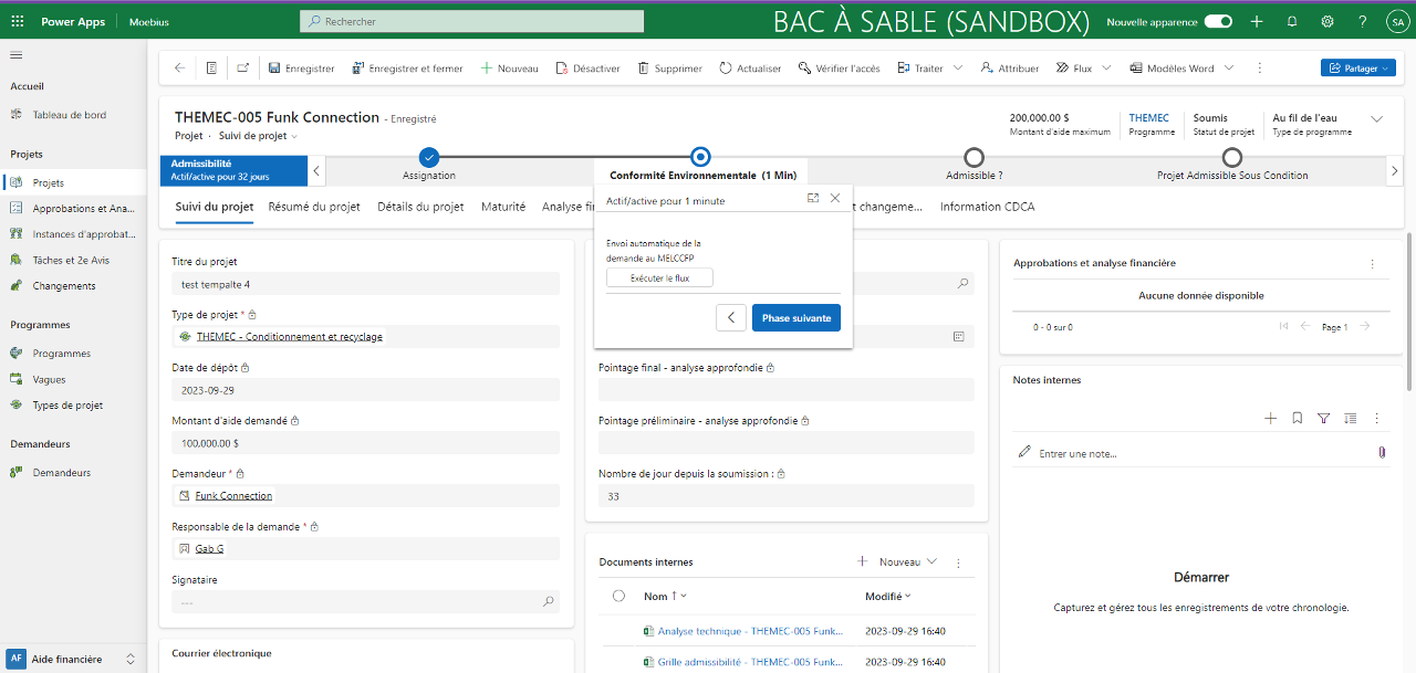 Capture d’écran de l’application — Portail de gestion des subventions