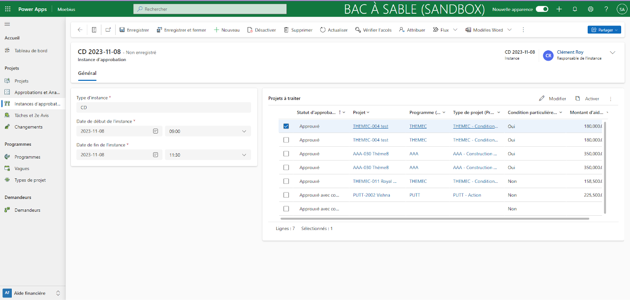 Capture d’écran de l’application — Portail de gestion des subventions