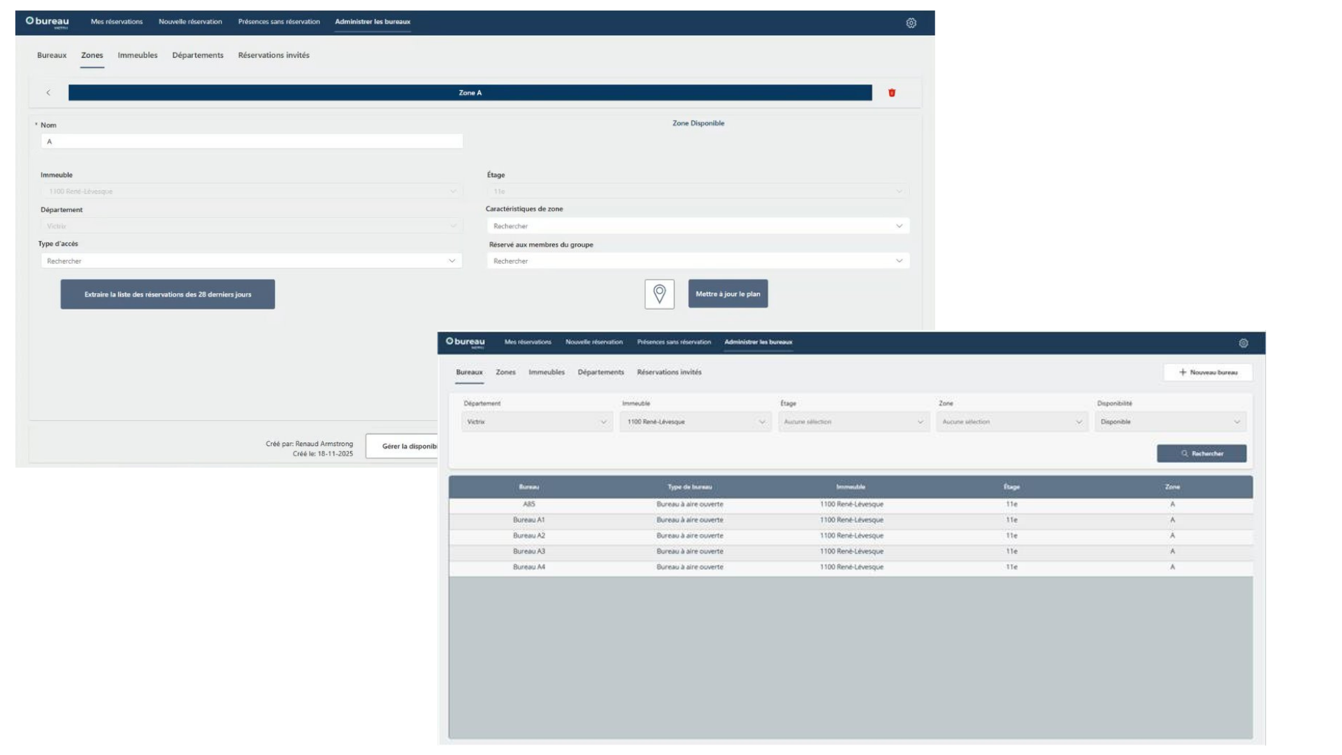 interface expérience gestionnaire o'bureau